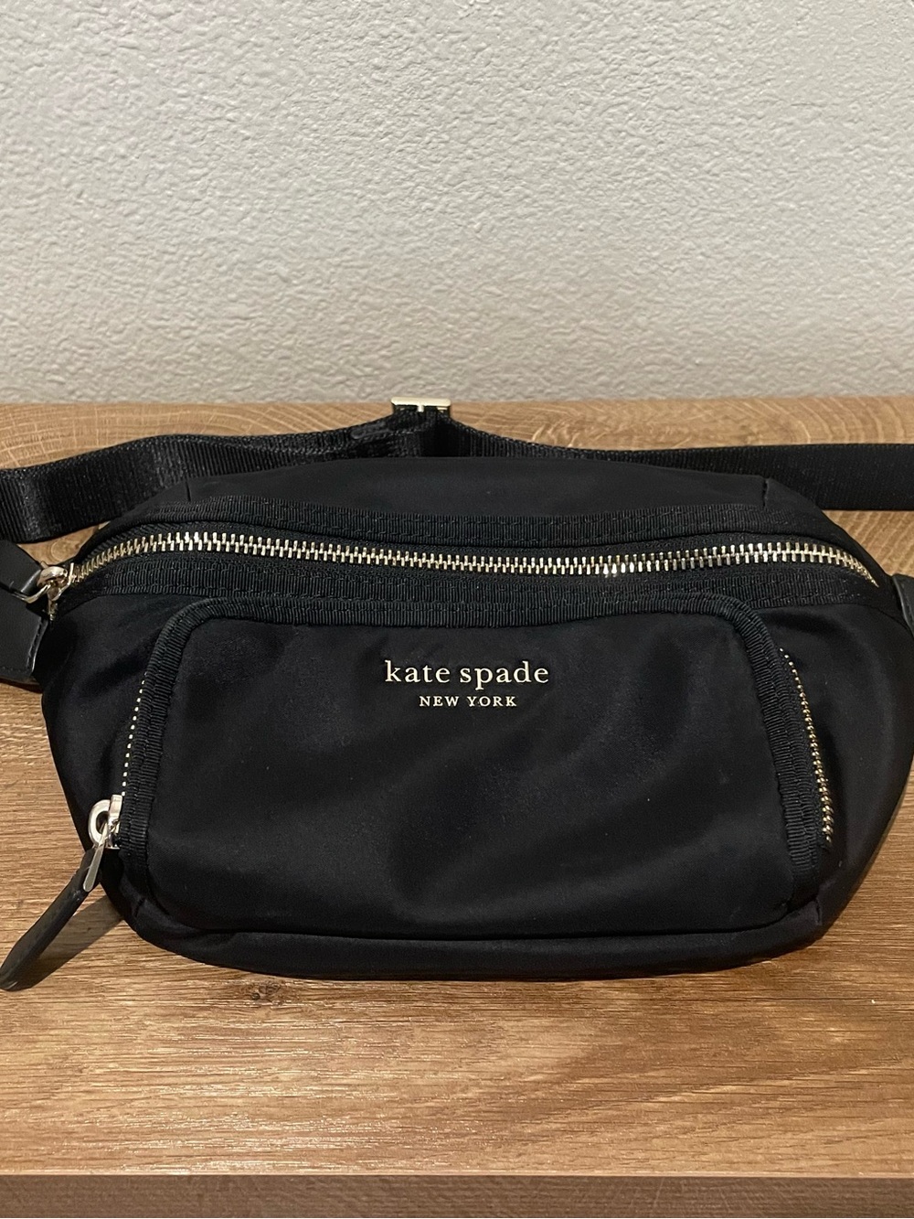 Kate Spade black nylon belt bag with gold hardware